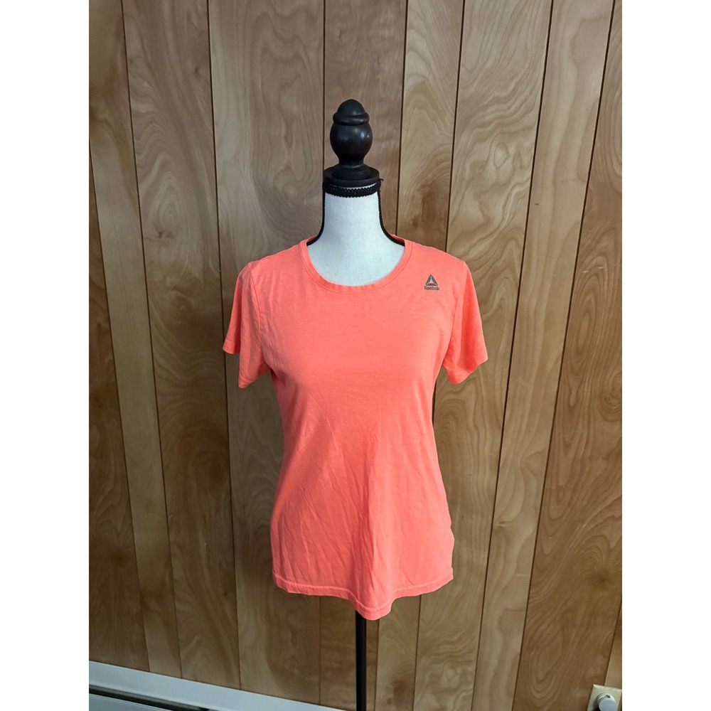 Reebok Womens Neon Coral Heather Short Sleeve Activewear T-Shirt Size Medium